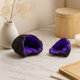 Calcite Crystal Geode Painted Purple Black Rock - SHAMTAM.COM