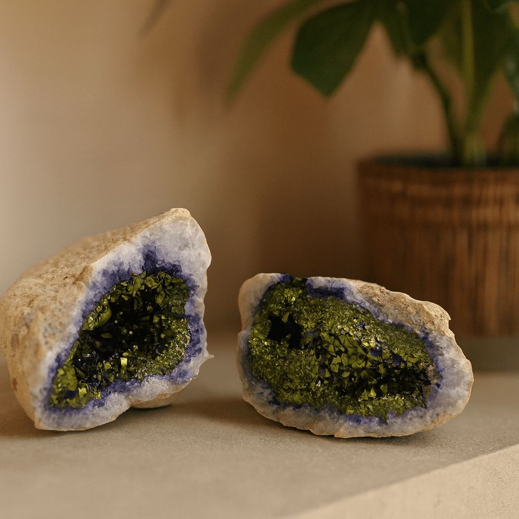 Calcite Crystal Geode Purple And Gold Painted - SHAMTAM.COM