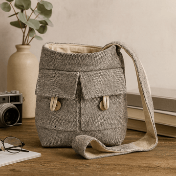 Bolso bandolera de lona dos bolsillos lavanda suave mediano