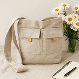 Canvas Two Pocket Tote Bag Stone Large - SHAMTAM.COM