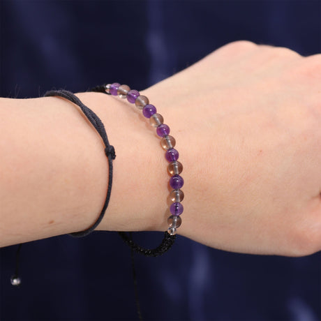 Capricorn Zodiac Crystal Candle & Gemstone Bracelet Set - Amethyst & Smoky Quartz for Grounding & Focus - SHAMTAM.COM