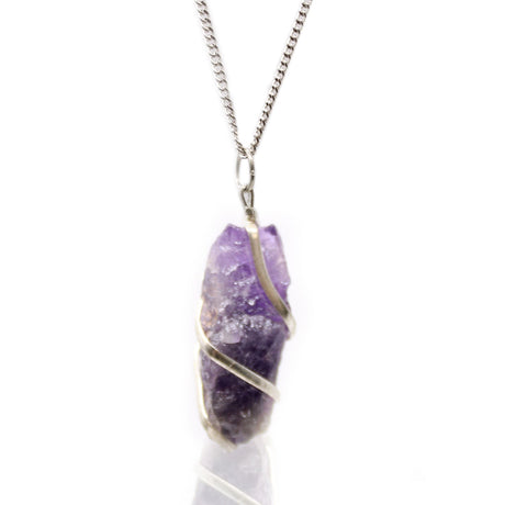 Rough Amethyst Necklace - Cascade Wrapped Gemstone - SHAMTAM.COM