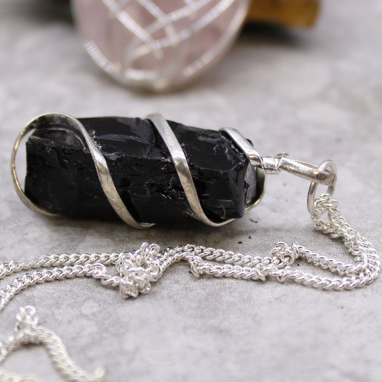 Rough Black Onyx Necklace Cascade Wrapped Gemstone Crystal - SHAMTAM.COM