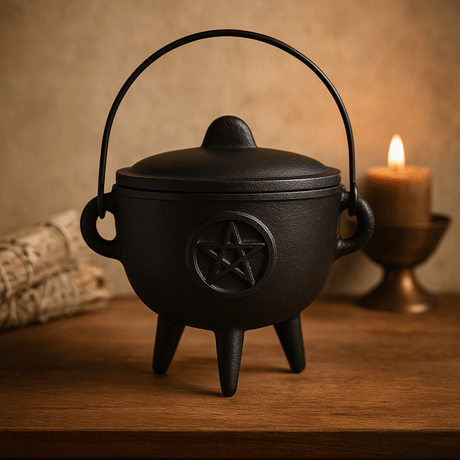 Cast Iron Cauldron Pentagram 15x15cm Extra Large - SHAMTAM.COM