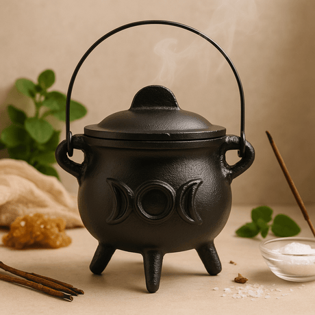 Cast Iron Cauldron Triple Moon 12x15cm - SHAMTAM.COM