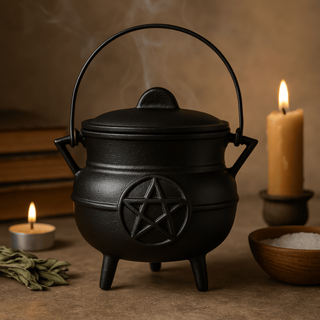 Cast Iron Cauldron With Pentagram 21x15cm - SHAMTAM.COM