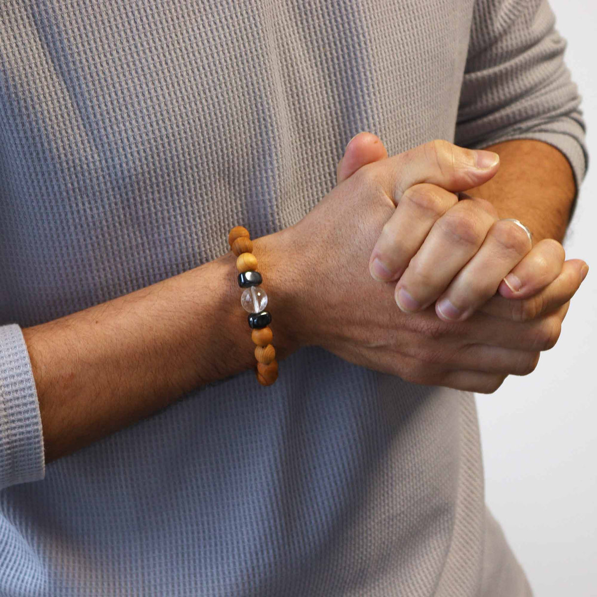 Clear Quartz Bracelet Cedarwood Crown Chakra - SHAMTAM.COM