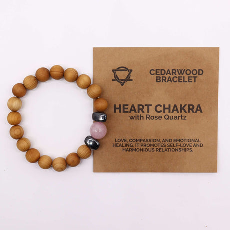 Cedarwood Heart Chakra Bangle with Rose Quartz - SHAMTAM.COM