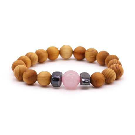 Cedarwood Heart Chakra Bangle with Rose Quartz - SHAMTAM.COM