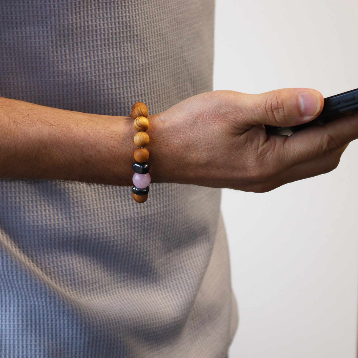 Cedarwood Heart Chakra Bangle with Rose Quartz - SHAMTAM.COM