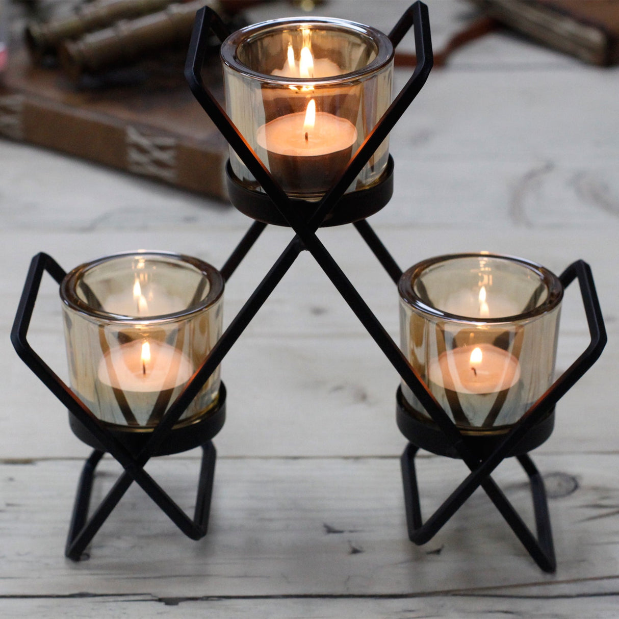 Centrepiece Iron Votive Candle Holder - 3 Cup Triangle - SHAMTAM.COM