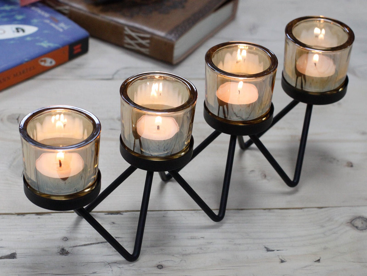 Centrepiece Iron Votive Candle Holder - 4 Cup Zig Zag - SHAMTAM.COM