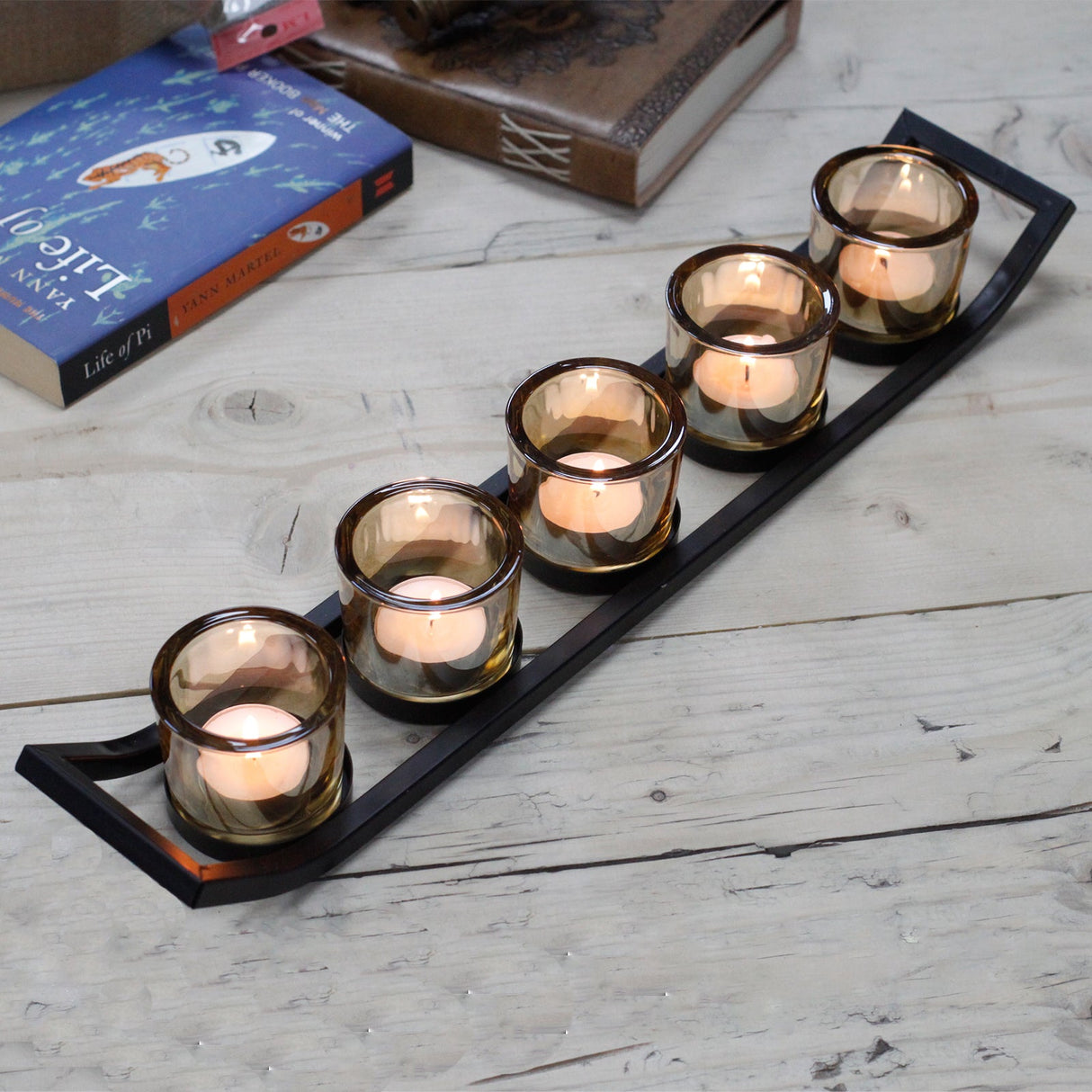 Centrepiece Iron Votive Candle Holder - 5 Cup Ledge - SHAMTAM.COM