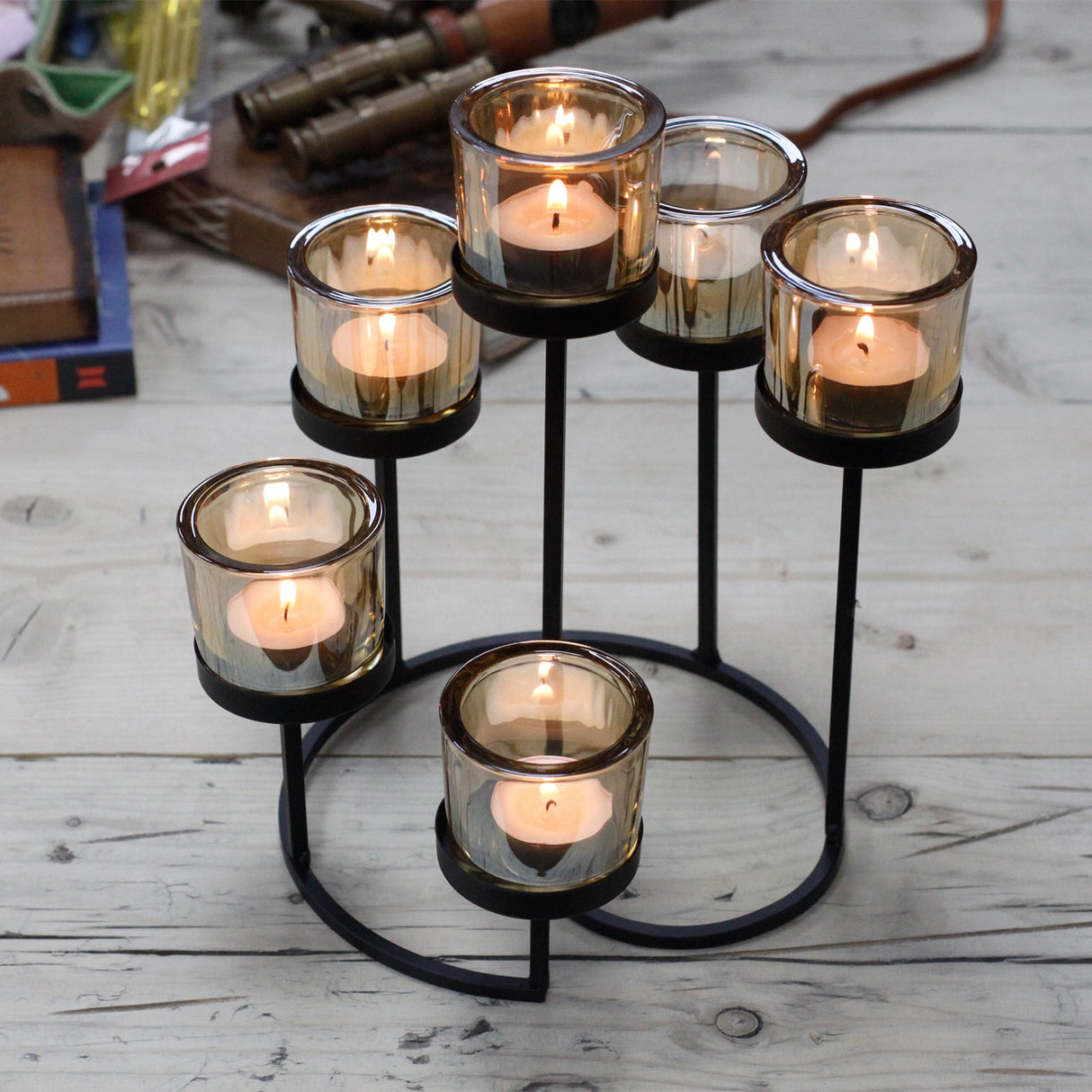 Centrepiece Iron Votive Candle Holder - 6 Cup Circule Tree - SHAMTAM.COM