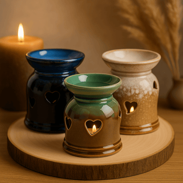 Arzător de ulei ceramic cu inimă decupată, diverse modele