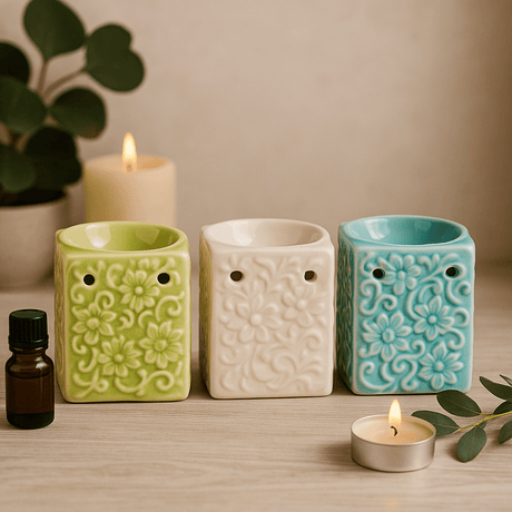 Ceramic Oil Burner Square Floral Assorted - SHAMTAM.COM