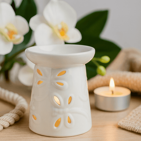Ceramic Oil Burner White Dragonfly Design - SHAMTAM.COM