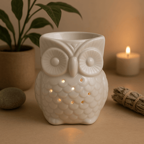 Ceramic Oil Burner White Tall Owl - SHAMTAM.COM
