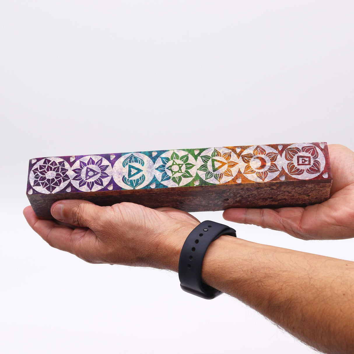 Chakra Soapstone Incense Burner with Mandala Designs and Smoke Holes for Meditation and Energy Balance - SHAMTAM.COM