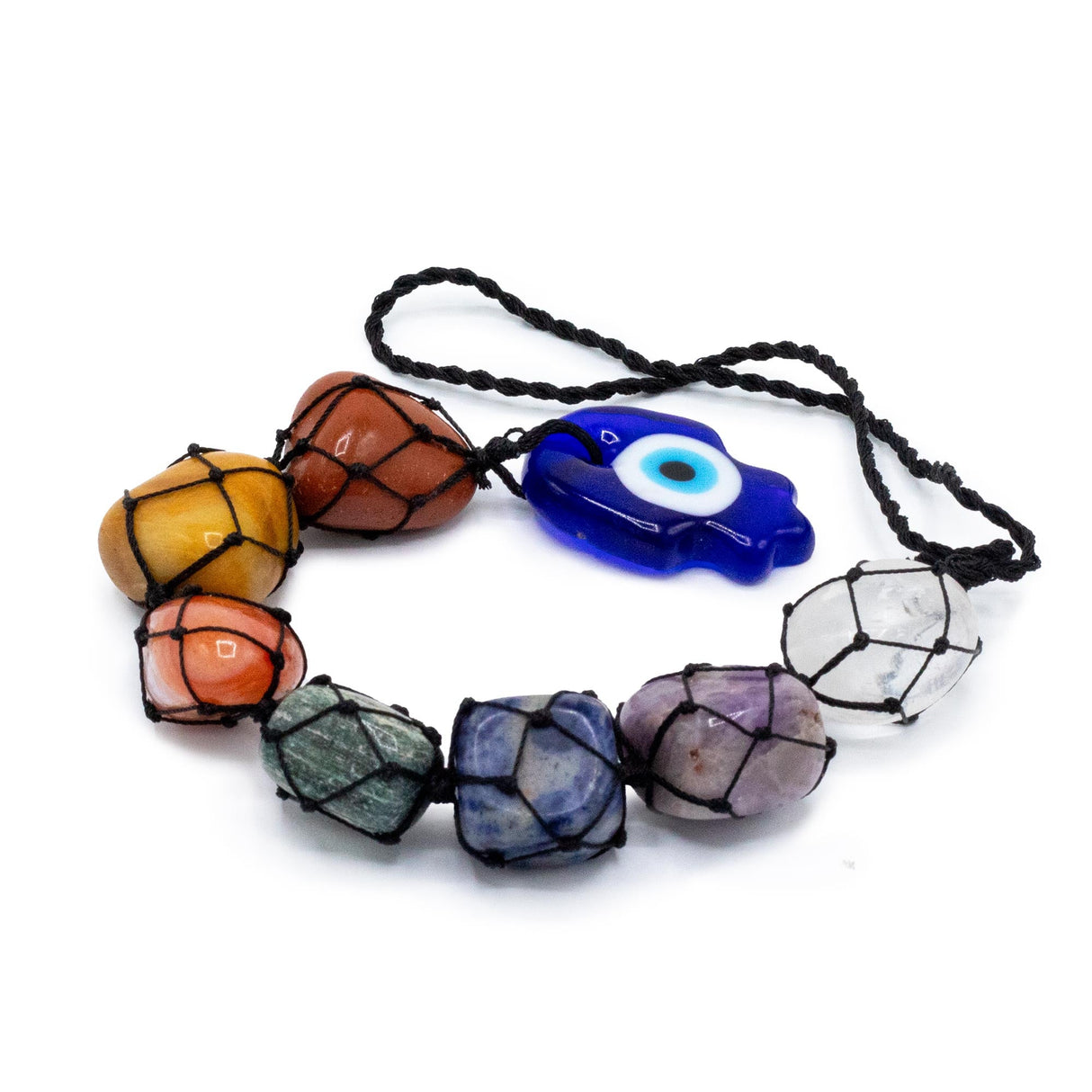 Enchanting Hamsa Chakra Stone Pendant with Evil Eye Charm for Energy Balance and Protection - SHAMTAM.COM