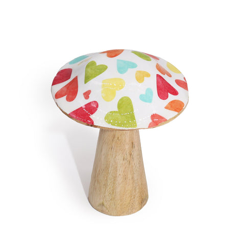 Charming Hand - Painted Small Wooden Mushroom with Pastel Heart Patterns – Perfect Decorative Accent for Home & Nursery - SHAMTAM.COM
