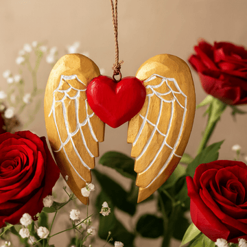 Ornement de Noël Cœur Aile d'Ange Dorée Détail Blanc — Lot de 2