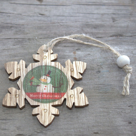 Christmas Wooden Ornaments 2 Pack Snowflake And Snowman - SHAMTAM.COM