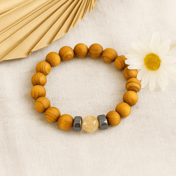 Bracelet Citrine Chakra Plexus Solaire Bois de Cèdre