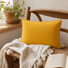 Classic Cushion Cover - Marigold Loom- 30 × 50 cm - Lumber Style — styled in a warm, naturally lit interior