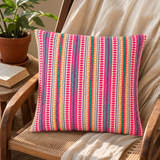 Classic Cushion Cover - Neon Stripes - 60 × 60 cm - Jumbo Style — styled in a warm, naturally lit interior
