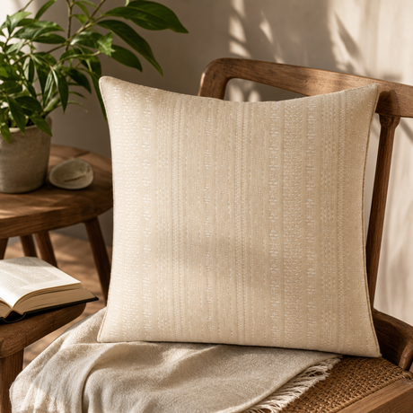 Classic Cushion Cover - Soft Stone- 60 × 60 cm - Jumbo Style — styled in a warm, naturally lit interior