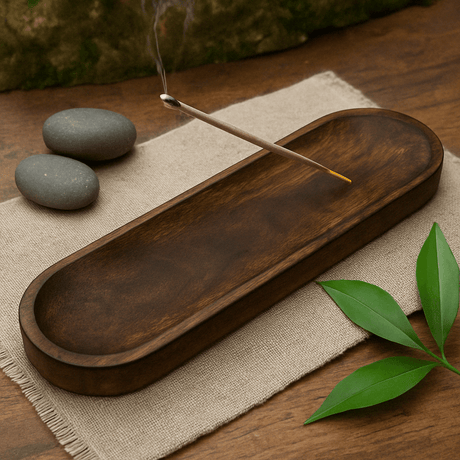 Classic Mango Wood Large Incense Tray - 30x10cm Oval Decorative Organizer with Natural Grain Finish - SHAMTAM.COM