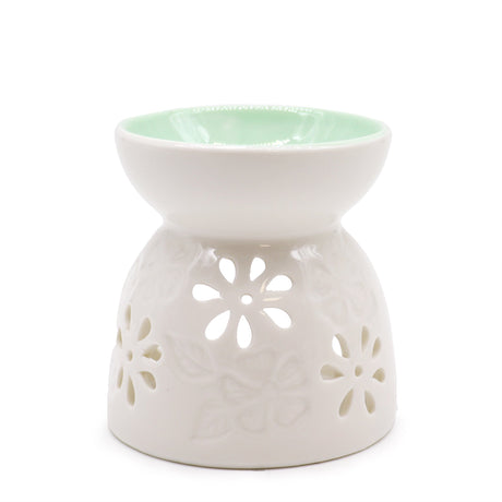 Oil Burner - Floral with Teal Well - SHAMTAM.COM