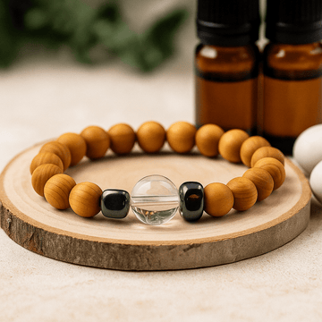 Bracelet jonc quartz clair bois de cèdre chakra couronne