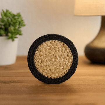 Sous-verres jute coton 10 cm bordure noire lot de 4
