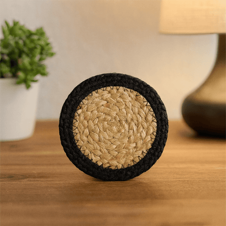 Coasters Jute Cotton 10 cm Black Border 4 - Pack - SHAMTAM.COM