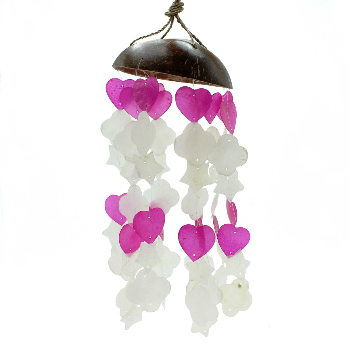 Wind Сhimes Coconut & Capiz - Pink and White Mix Shapes - 35cm - SHAMTAM.COM