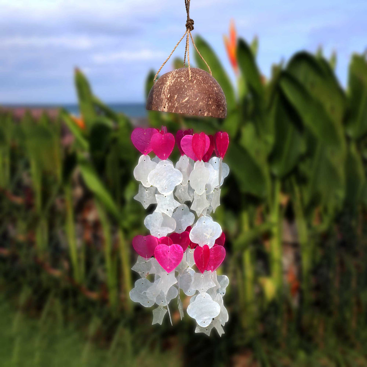 Wind Сhimes Coconut & Capiz - Pink and White Mix Shapes - 35cm - SHAMTAM.COM