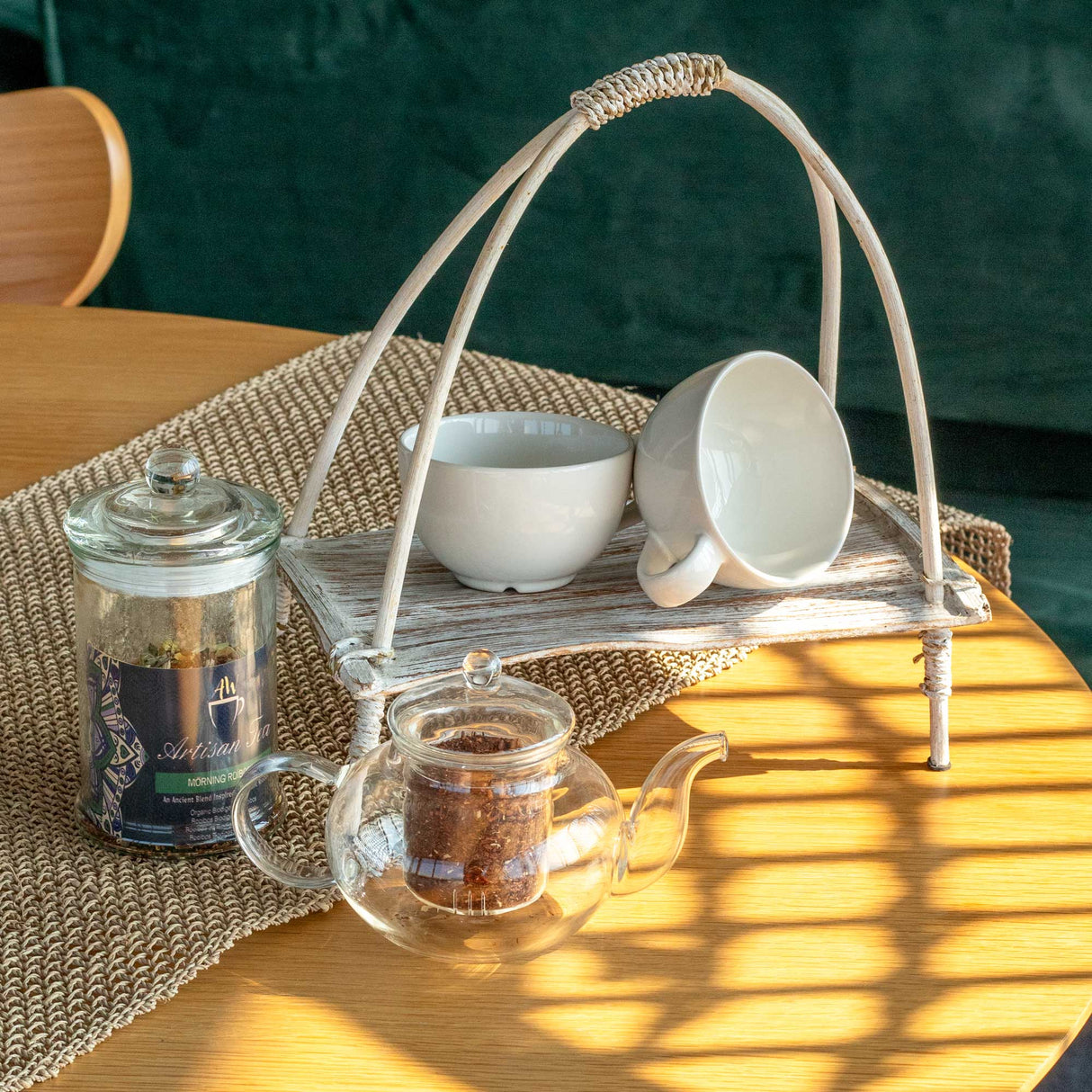 Coconut Leaf Tea Stand - Whitewash - SHAMTAM.COM