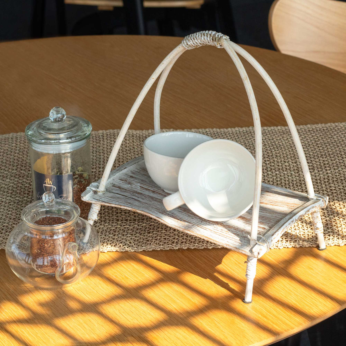 Coconut Leaf Tea Stand - Whitewash - SHAMTAM.COM