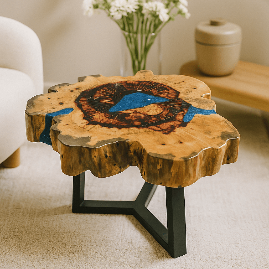 Coffee Table Tamarind Wood Sky Blue Resin - SHAMTAM.COM