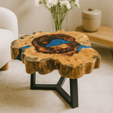 Coffee Table Tamarind Wood Sky Blue Resin - SHAMTAM.COM