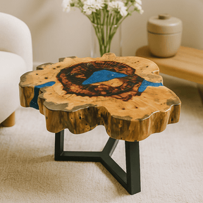 Coffee Table Tamarind Wood Sky Blue Resin - SHAMTAM.COM