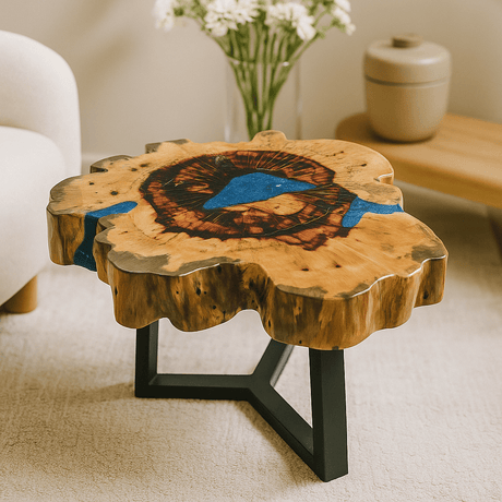 Coffee Table Tamarind Wood Sky Blue Resin - SHAMTAM.COM