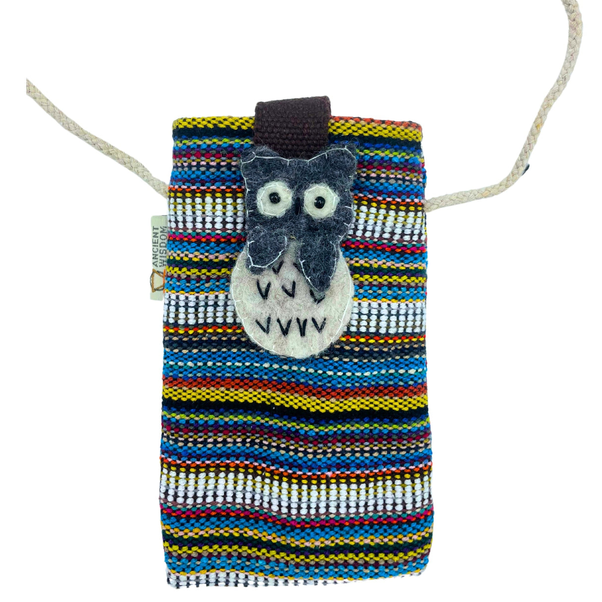 Colorful Striped Phone Holder Bag with Owl Decor – Multi - Color Neck Pouch for Small Items - SHAMTAM.COM