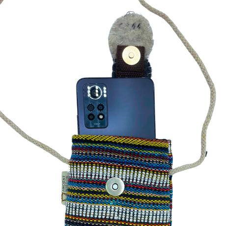 Colorful Striped Phone Holder Bag with Owl Decor – Multi - Color Neck Pouch for Small Items - SHAMTAM.COM