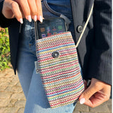 Colorful Striped Pink Bunny Phone Holder Bag with Long Strap – Cute Felted Rabbit Face Decor - SHAMTAM.COM
