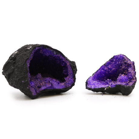 Calcite Geodes - Black Rock - Coloured Purple Crystal Gemstone Mineral - SHAMTAM.COM