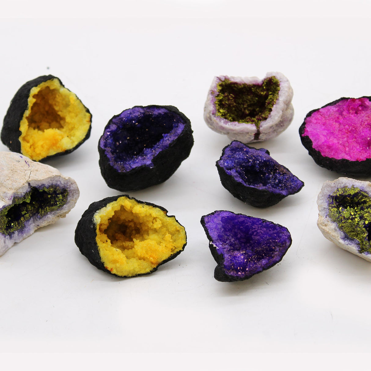 Calcite Geodes - Black Rock - Coloured Purple Crystal Gemstone Mineral - SHAMTAM.COM