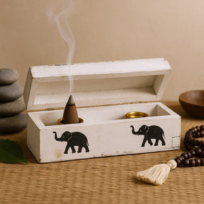 Cone Incense Burner Box White Washed 15 cm - SHAMTAM.COM